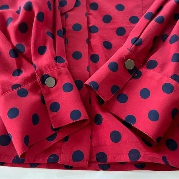 St John Silk Polka Dot Blouse Neck Tie Red Blue Size 12 - Picture 10 of 16